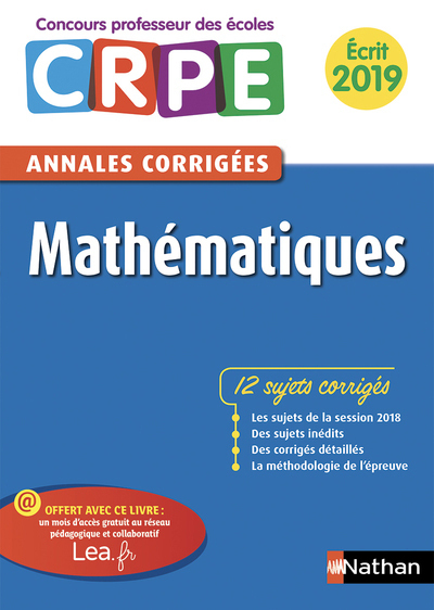 Annales CRPE Mathématiques – Ecrit 2019 corrigées