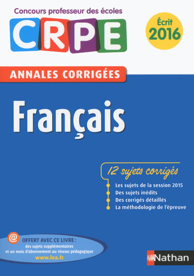 Français – Annales corrigées Concours professeur des écoles Ecrit 2016