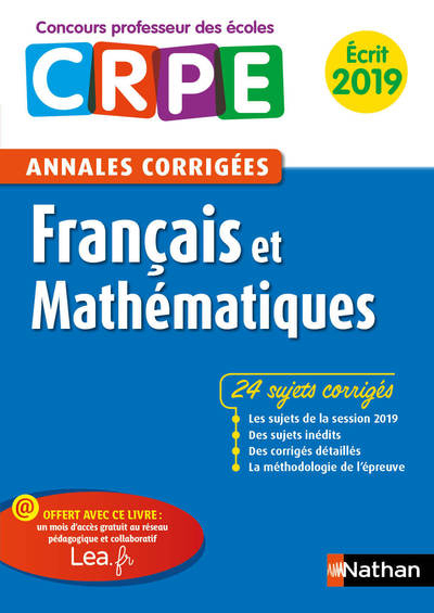 Annales CRPE Français et mathématiques – Ecrit 2019