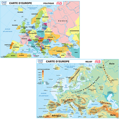 Carte murale l’Europe Relief – l’Europe politique