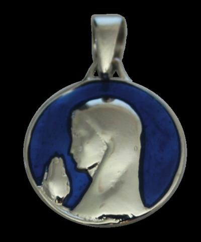 Médaille Argent – émail bleu – Vierge argent