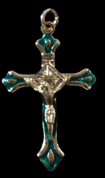 Croix Christ Or – Émail vert