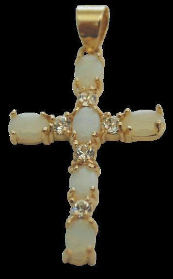 Croix Or – Opale blanche et Zirconium