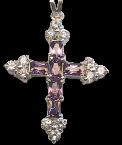 Croix Latine Argent. Améthyste et Zirconium