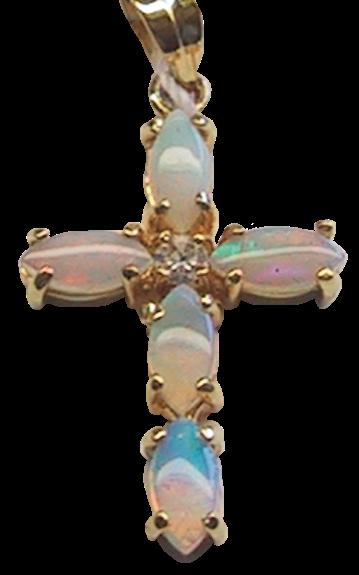 Croix Or – Opale blanche et Zirconium