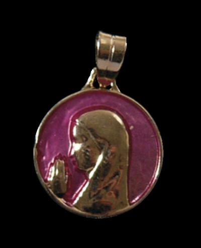 Médaille Or – émail rose – Vierge or