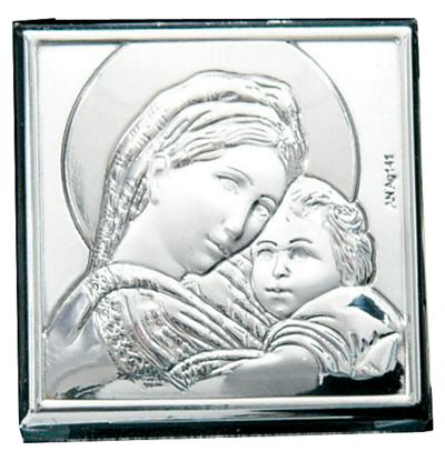 Bloc Cristal Argent – Vierge et Enfant