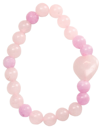 Bracelet Quartz Rose et Jade teinté rose Perles rondes 8 mm et Perle coeur 1,5 cm