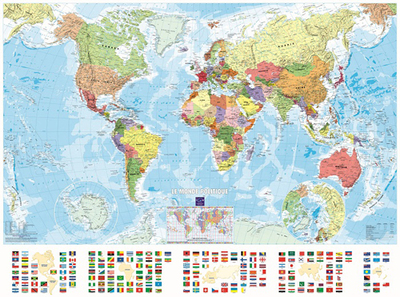 MONDE POLITIQUE PLASTIFIE IGN 122 CM X 90 CM