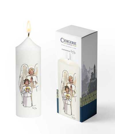 Cierge Première Communion blanc – Action de Grâce fille brune