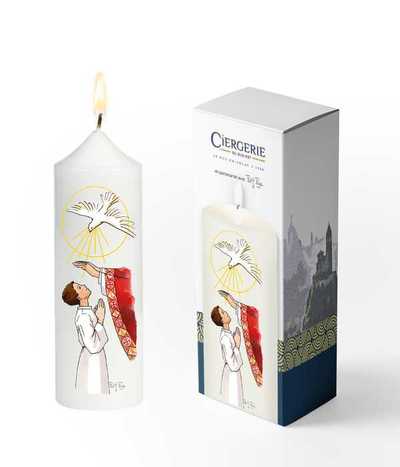 Cierge Confirmation blanc – Imposition garçon brun