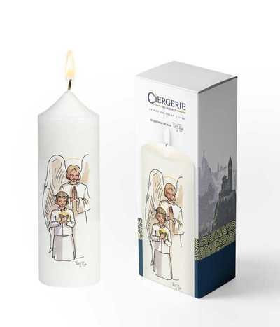 Cierge Première Communion blanc – Action de Grâce fille blonde