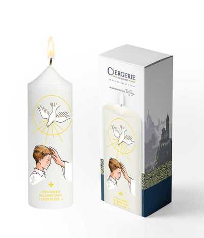 Cierge Confirmation blanc – Don de Dieu garçon brun