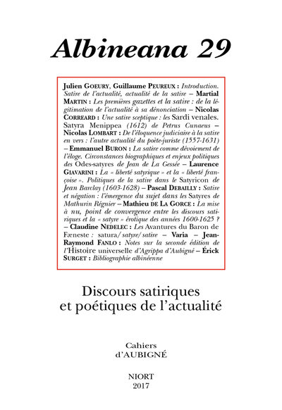 REVUE ALBINEANA N 29 – 2017 : DISCOURS SATIRIQUES ET POETIQUES DE L’ACTUALITE