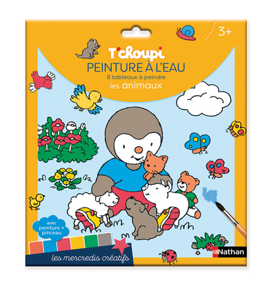 Pochette T’choupi – peinture à l’eau – 8 tableaux à peindre – les animaux