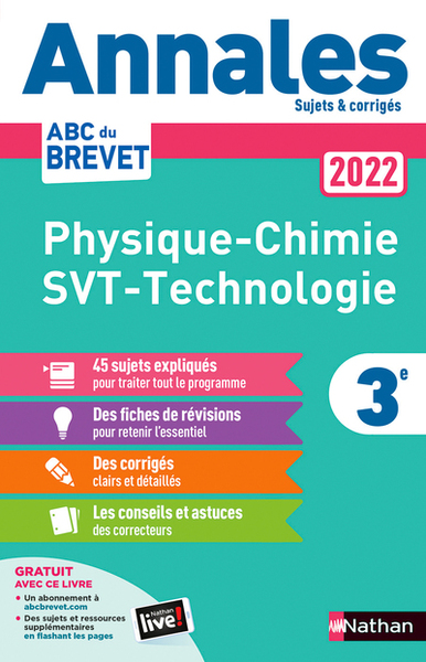 Annales Brevet 2022 – Physique-Chimie – SVT – Technologie – Corrigé