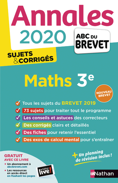 Annales Brevet 2020 Maths 3e – Sujets & corrigés