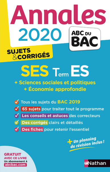 Annales Bac 2020 Sciences Economiques et Sociales Ter ES – SSP + ea – Sujets & corrigés