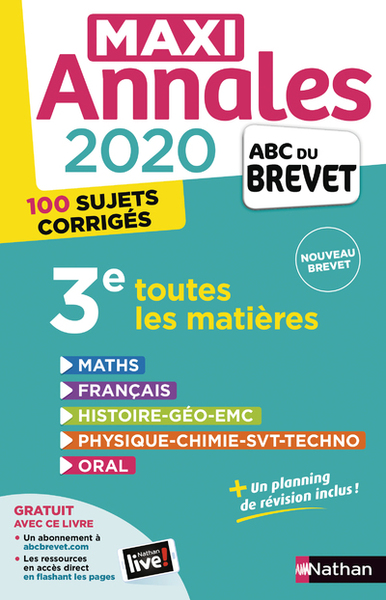 Maxi Annales Brevet 2020 – 3e Toutes les matières