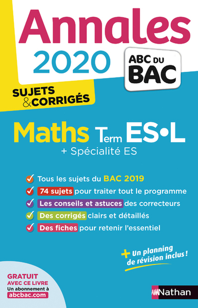 Annales BAC 2020 Maths Term ES-L – Spécialité ES – Sujets & corrigés