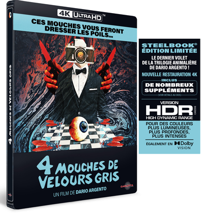 4 MOUCHES DE VELOURS GRIS – UHD STEELBOOK – EDITION LIMITEE