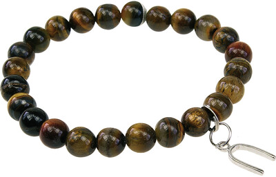 Bracelet Oeil de tigre Perles rondes 8 mm et Breloque fer à cheval