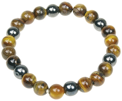 Bracelet Oeil de Tigre et Hématite Perles rondes 8 mm