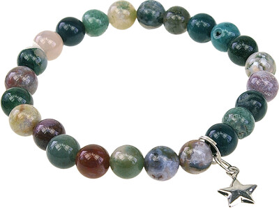 Bracelet Agate Multicolore Perles rondes 8 mm et Breloque Étoile