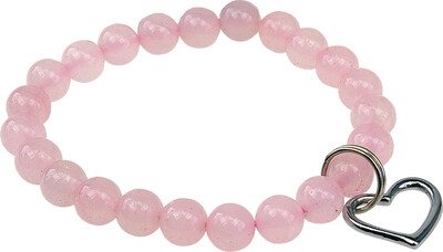 Bracelet Quartz rose Perles rondes 8 mm et Breloque coeur