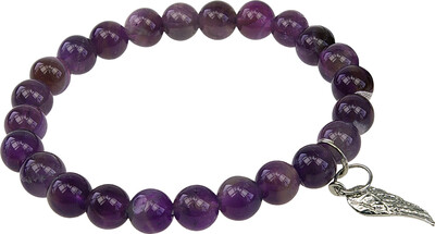 Bracelet Améthyste Perles rondes 8 mm et Breloque aile d’ange