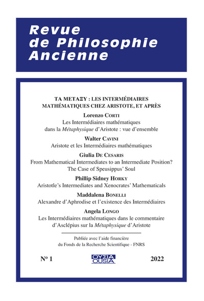 Les intermédiaires mathématiques dans la Métaphysique d’Aristote