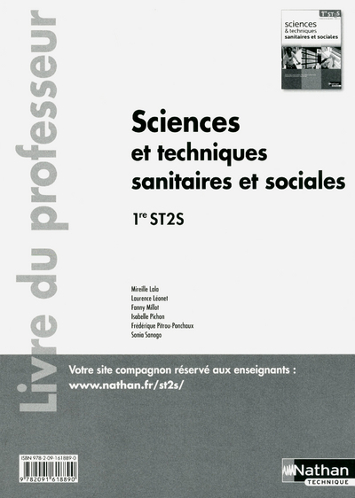 Sciences et techniques sanitaires et sociales – 1re ST2S – livre du professeur