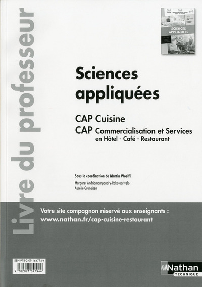 Sciences appliquées – CAP Cuisine/CAP Commercialisation et services en HCR – LIVRE DU PROFESSEUR