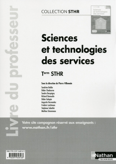 Sciences et technologies des services Term STHR professeur – 2017