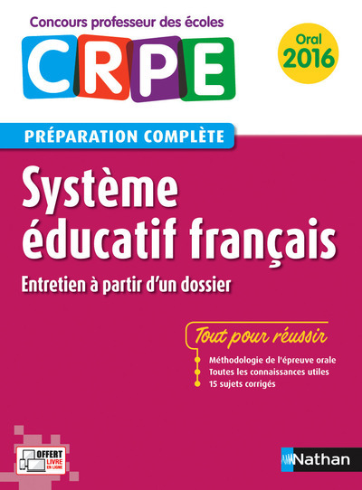 Système éducatif français – Préparation à l’épreuve orale Concours Professeur des écoles Livre