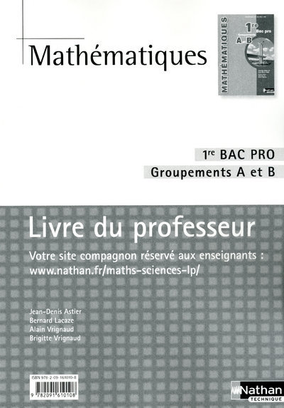 Mathématiques Groupements A et B – 1re Bac Pro Livre du professeur