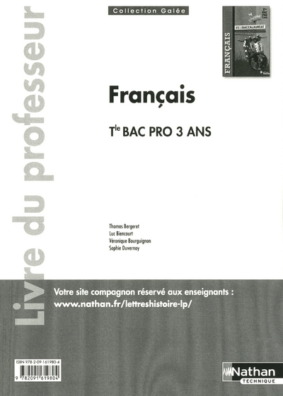 Français – Vers le Baccalauréat Livre du professeur Galée