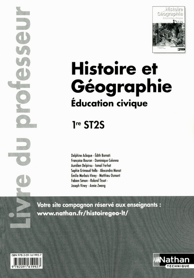 Histoire Géographie – Education civique – 1re ST2S – livre du professeur