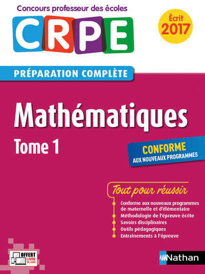 Mathématiques Tome 1 épreuve écrite – Concours professeur des écoles – 2016