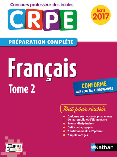 Français Tome 2 épreuve écrite – Concours professeur des écoles – 2016