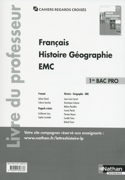 Français Histoire-géographie EMC – 1ère Bac pro (Cahiers regards croisés) Professeur – 2017