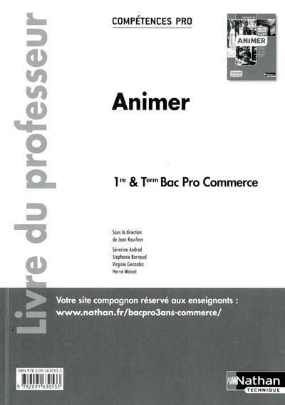 Animer – 1re/ Term Bac Pro Commerce Compétences Pro Livre du professeur