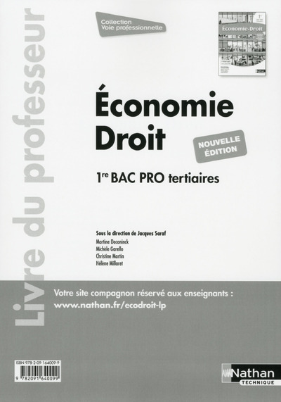 Economie-Droit 1ère Bac pro – professeur (Voie professionnelle) – 2016