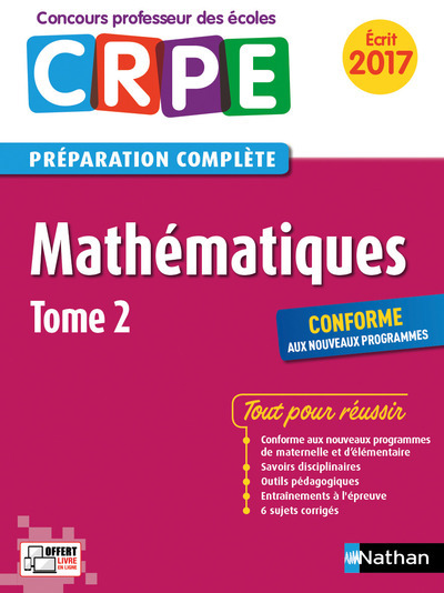 Mathématiques Tome 2 épreuve écrite – Concours professeur des écoles – 2016