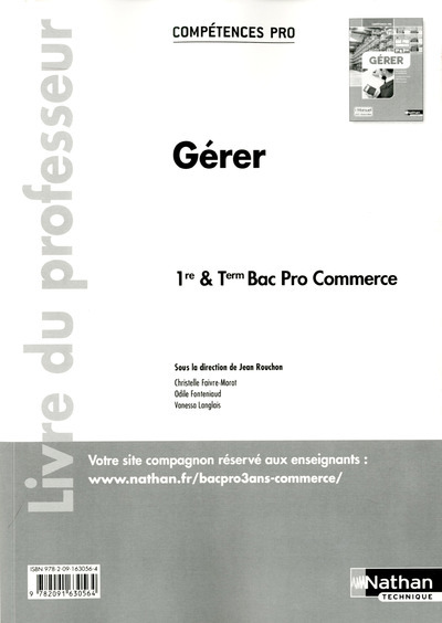 Gérer – 1re/ Term Bac ProCompétences Pro Livre du professeur
