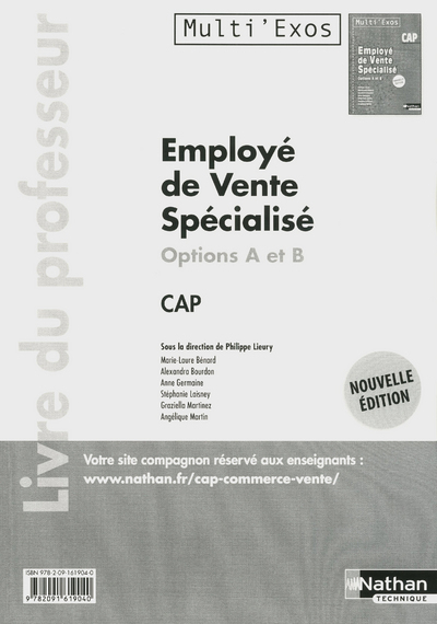 Employé de vente spécialisé CAP Options A et B – Livre du professeur Multi’Exos