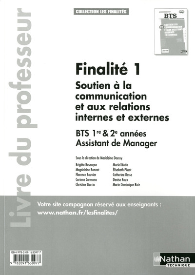 Finalité 1 – BTS 1re et 2e années Les Finalités Livre du professeur