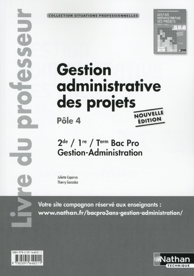 Gestion administrative des projets Pôle 4 2e/1e/Term Bac pro GA – professeur (SP) – 2016