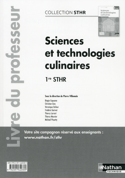 Sciences et technologies culinaires 1ère (STHR) – professeur – 2016