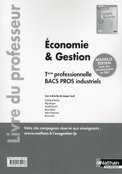 Economie et gestion Term pro Bacs pros industriels – professeur – 2016
